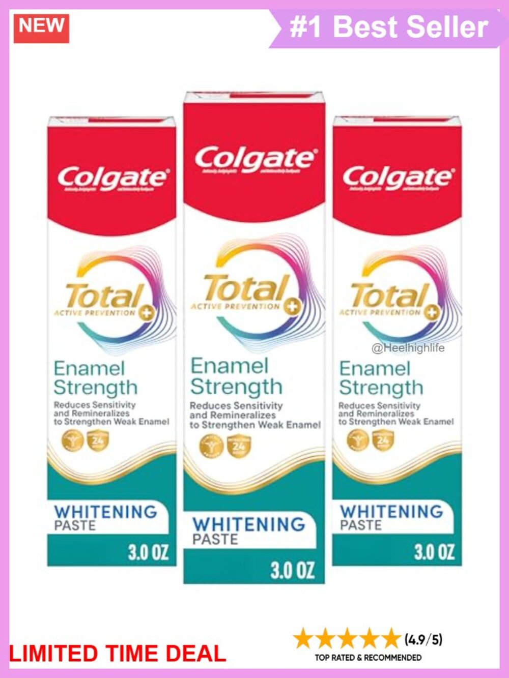 Colgate Total Enamel Strength Toothpaste 3 Pack 3 oz Peppermint